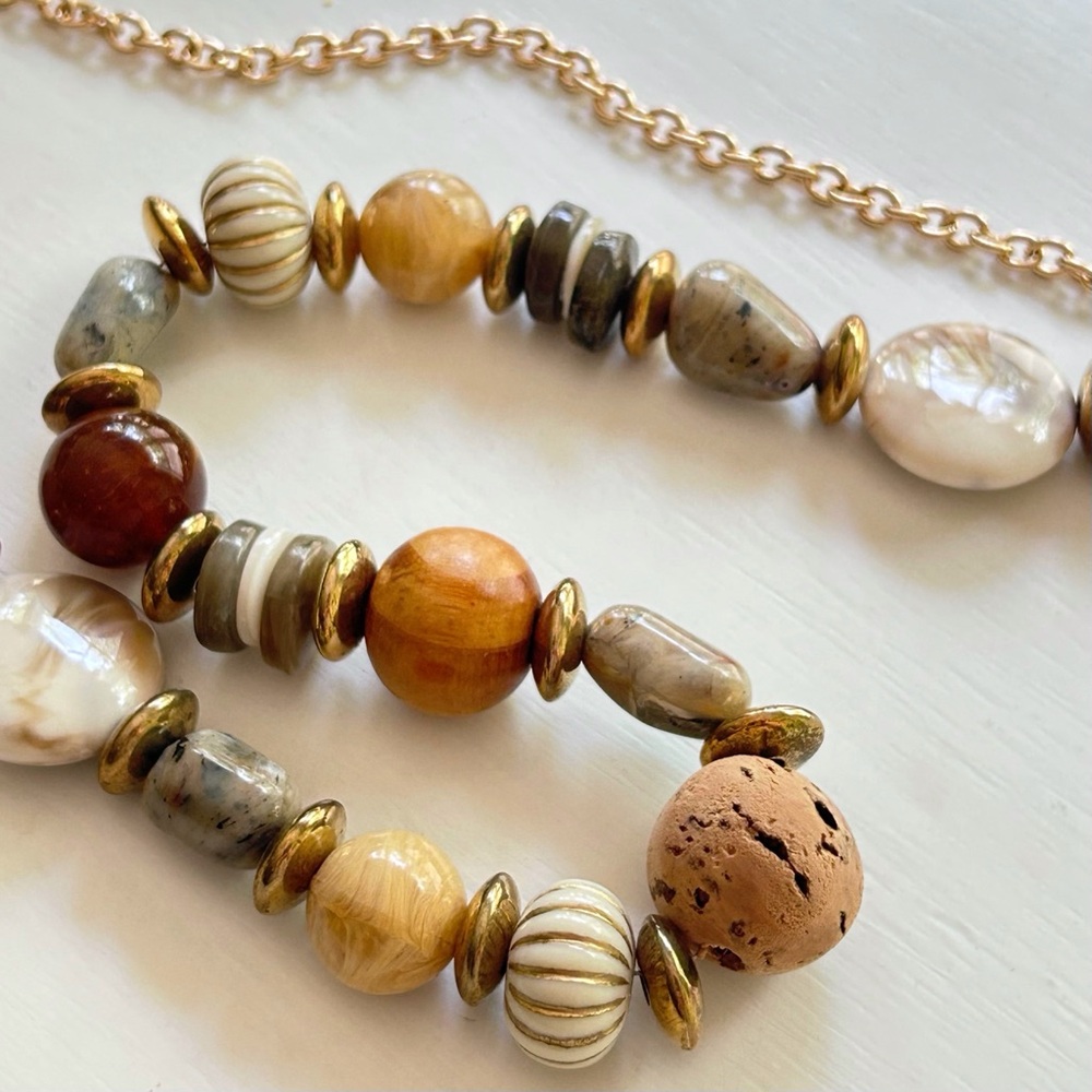 Natural stone bead necklace and matching earrings from belk
